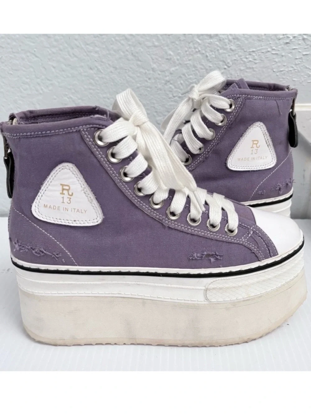 R13 Purple Platform High-Top Distress Sneakers with White Accents Size 34 US 4